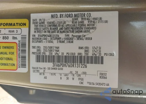 2013 Ford Fusion Se из США, поврежденный, VIN 3FA6P0H76DR131226